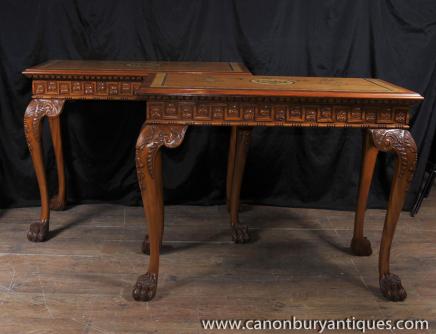 Pair George II Console Tables Painted Satinwood Top Carved Legs